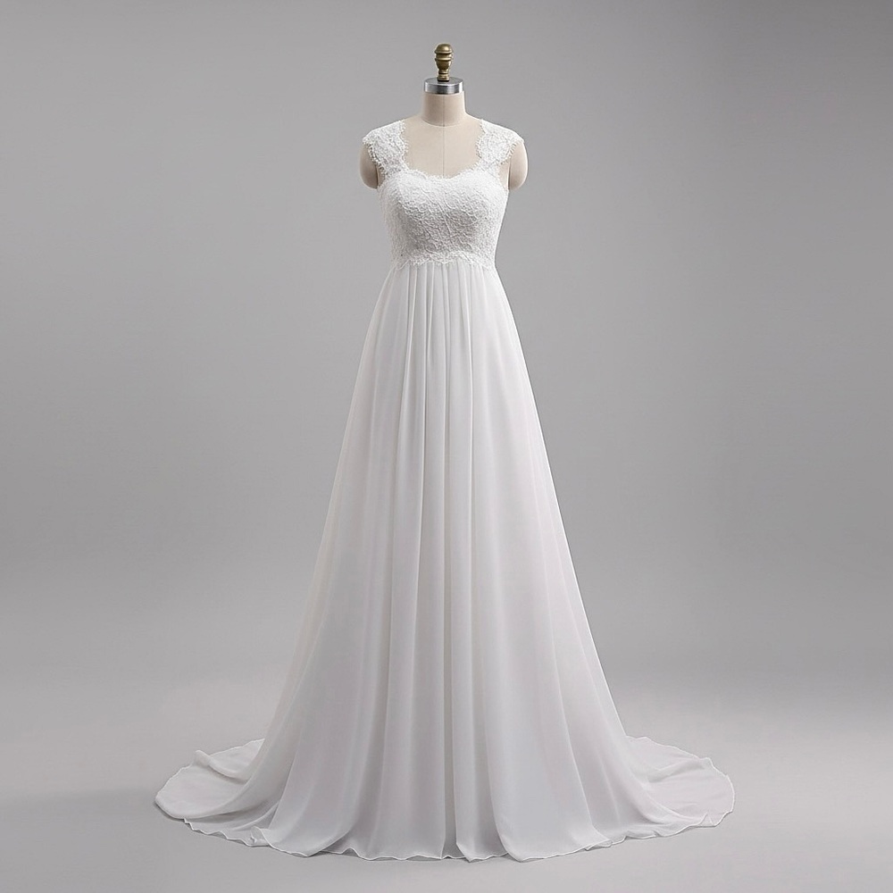 Lace Chiffon Wedding Dress Cap Sleeve A-Line Bridal Gown Corset Back sz 4 NWT